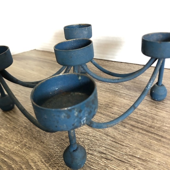 Vtg Blue Metal Tealight Candle Holder - Picture 9 of 13